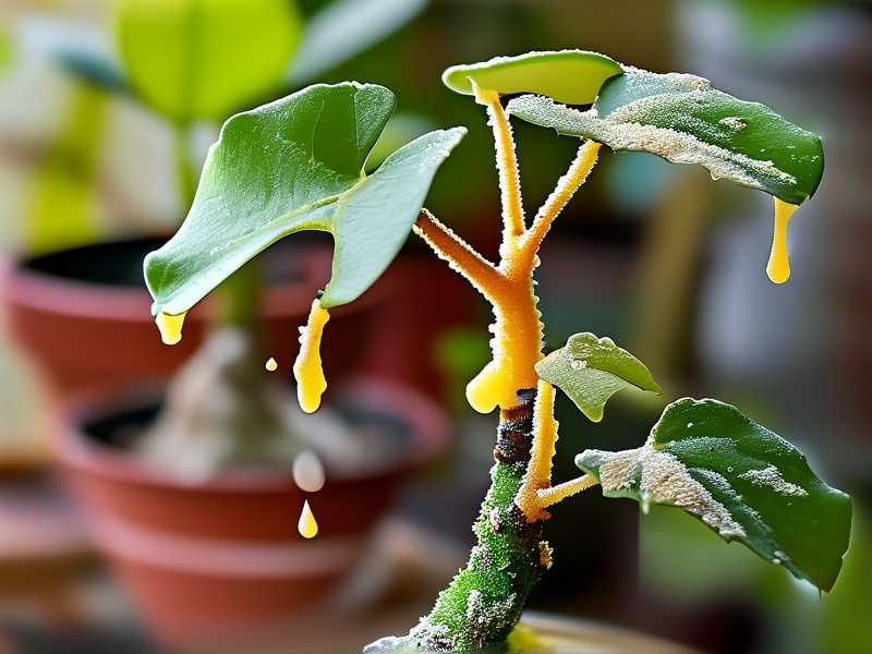How to spot sooty mold starting on money tree stems from pest honeydew(1) How to spot sooty mold starting on money tree stems from pest honeydew(1)